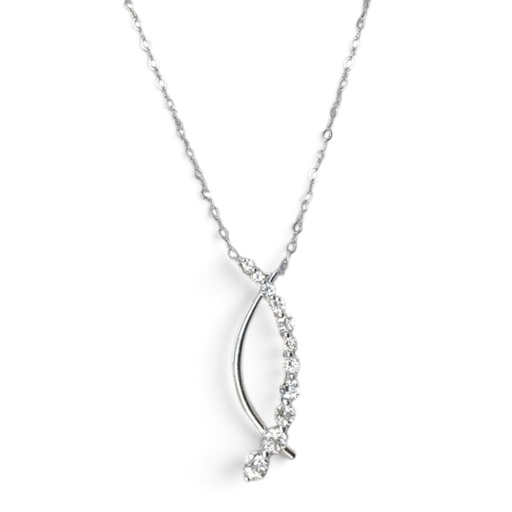J&T Sterling Silver 925 Cubic Zirconia Curved Pendant Necklace Signed 18-20"